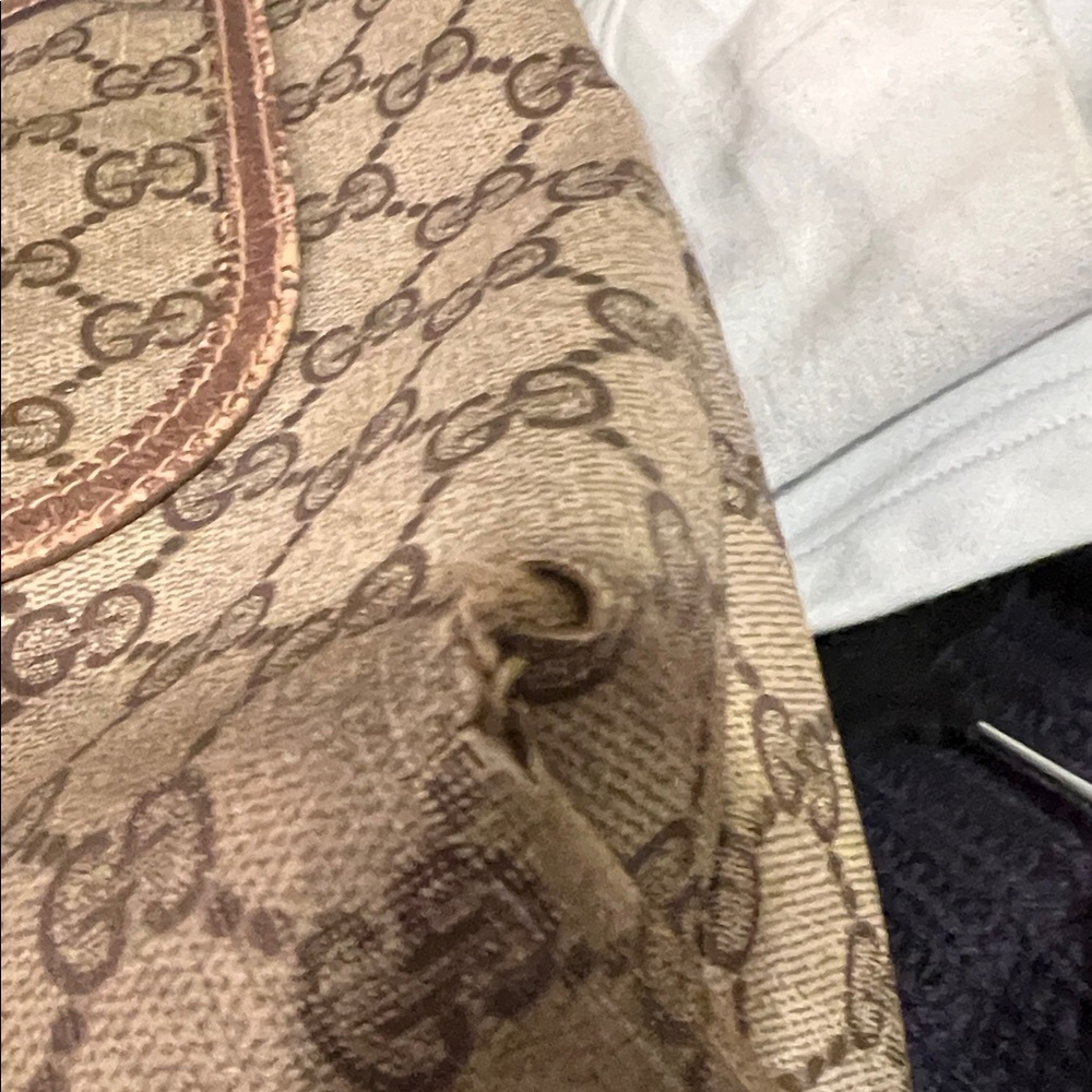 Gucci Beige Monogram Tote with Brown Trim - Picture 12 of 15